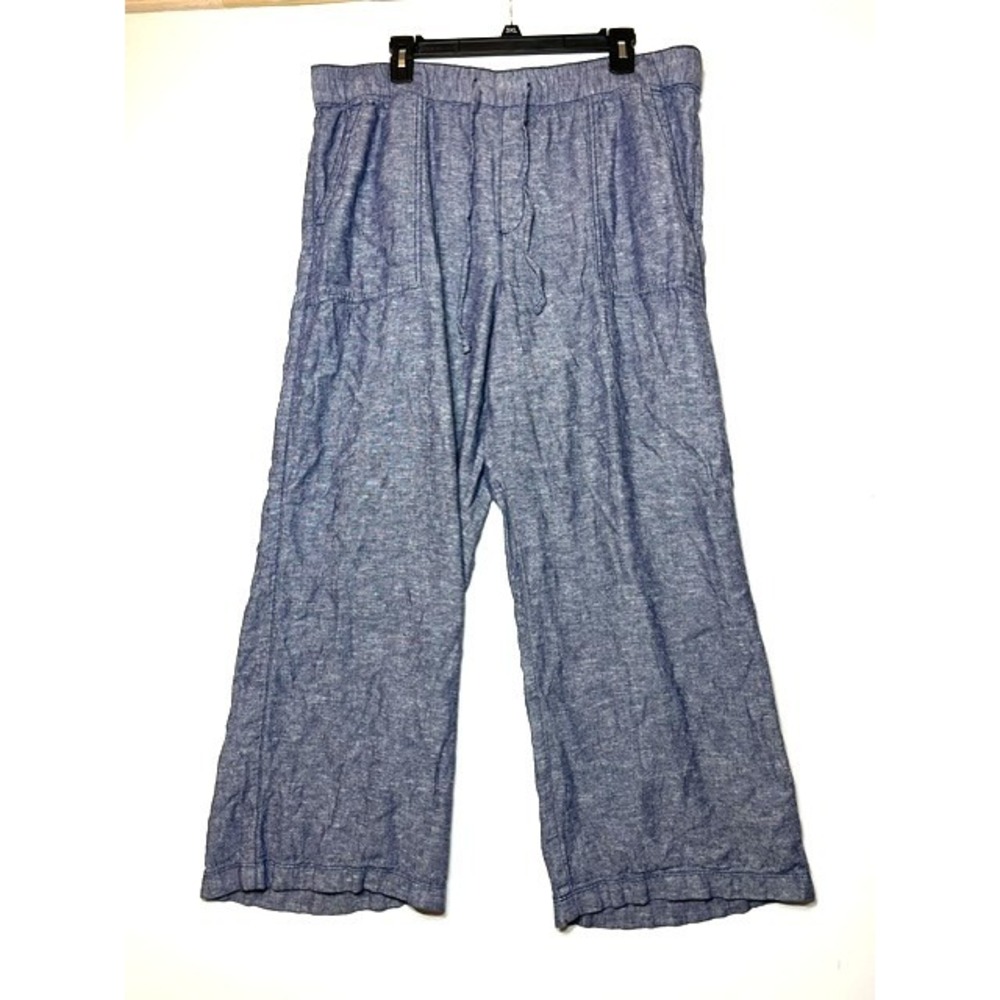 Gap Blue Linen Blend Wide Leg Drawstring Coastal Pants Womens XL Chambray